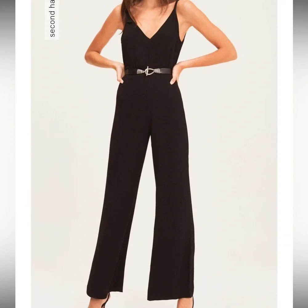 ba&sh • NWT Fasme Jumpsuit • Black Flowy Wide Leg Deep Open Back • XS - Picture 4 of 13